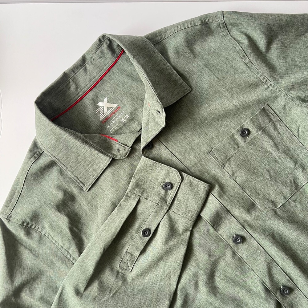 Zeroxposur Button Down Long Sleeve Shirt Mens Medium Green Travel Series Outdoor